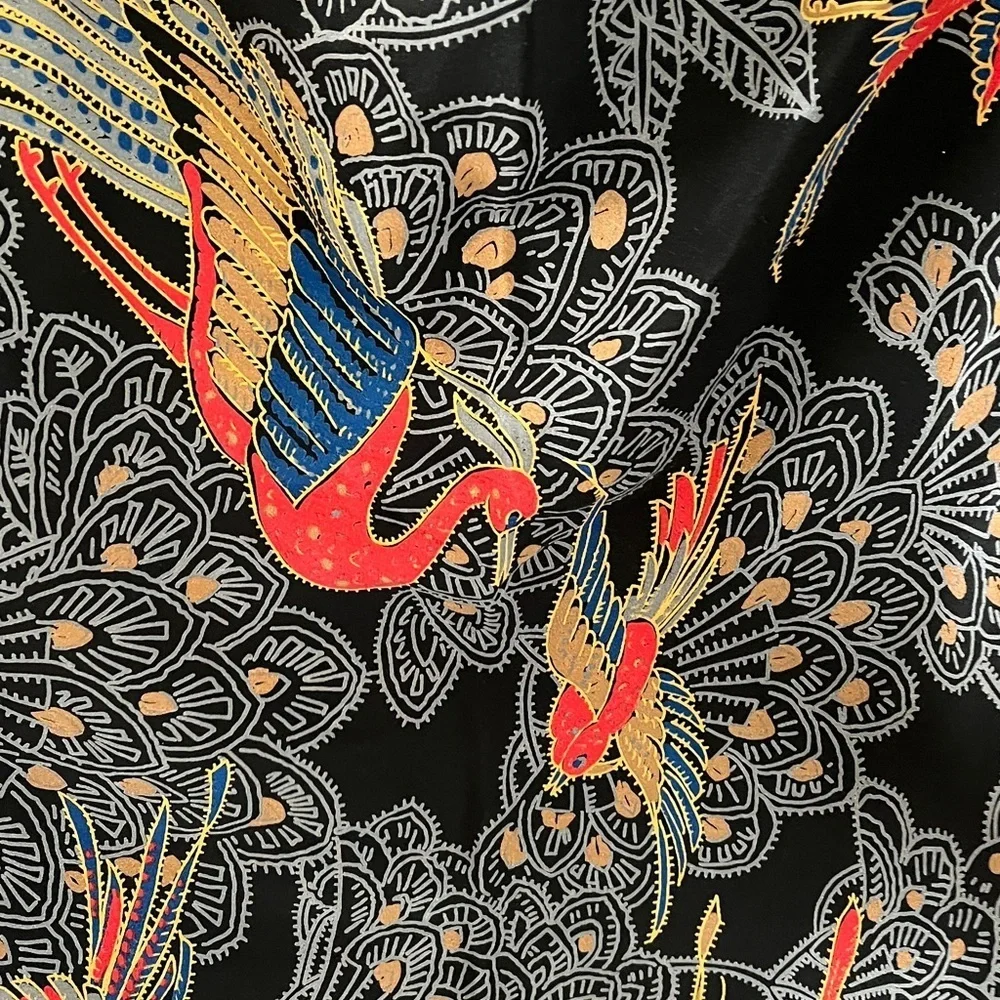 Pierre Cardin Oversized Silk Scarf 55x55 Birds Crane Print Black Gold
